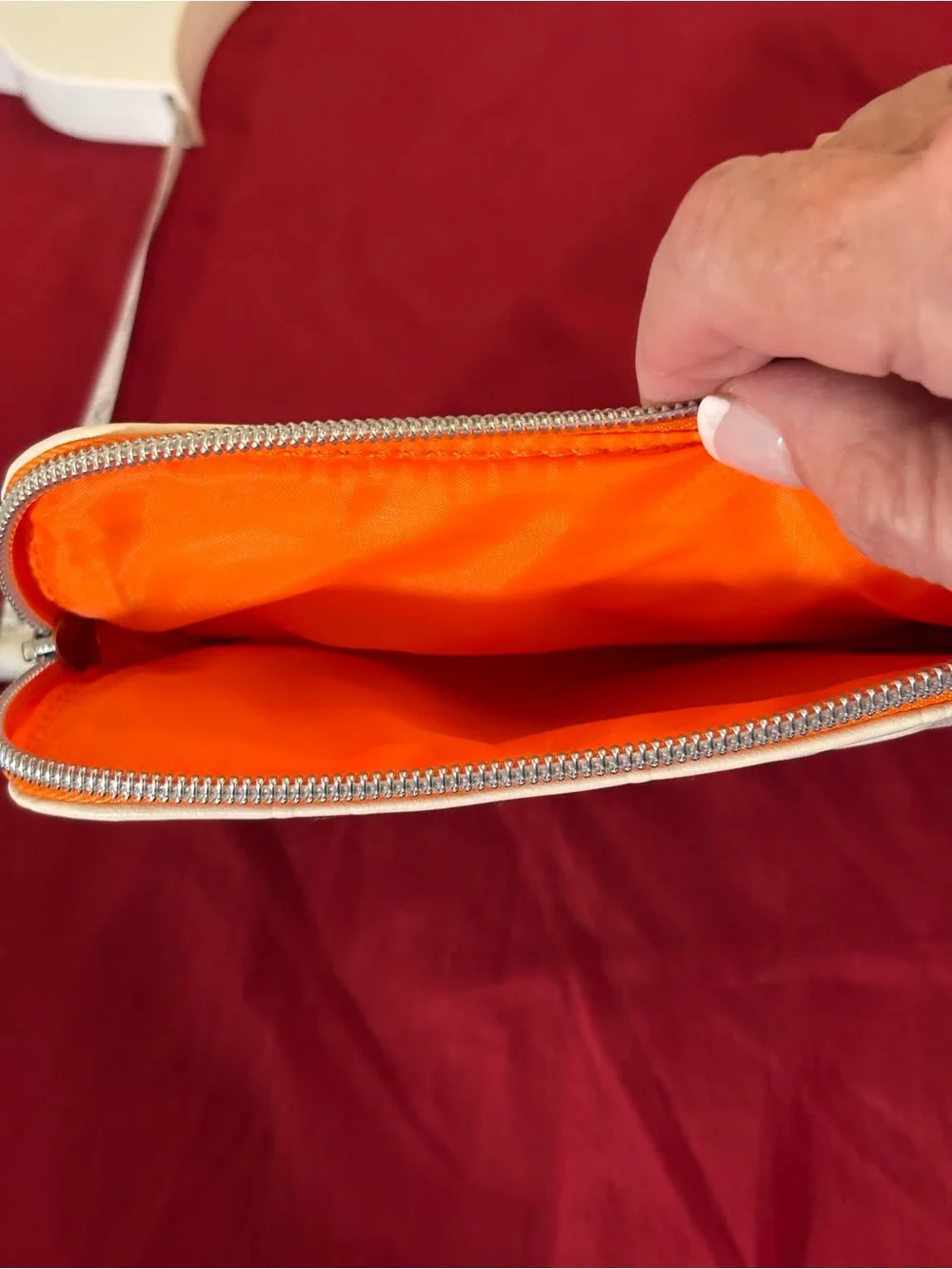 Dr Dennis Gross Skincare Bag WhiteOrange Zip Pouch. Brand New.